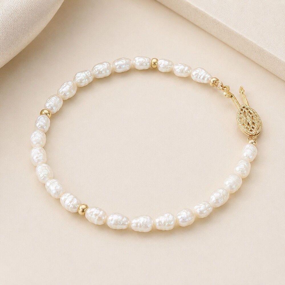 Vintage Genuine Freshwater Rice Pearl Bracelet 10K Gold Filled Clasp Estate